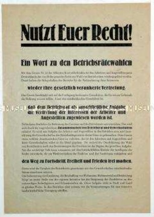 Informationsblatt des Groß-Berliner FDGB zur Wahl von Betriebsräten