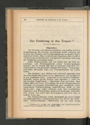 Die Ernährung in den Tropen.