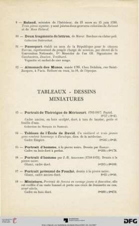 Tableaux - Dessins - Miniatures (Nr. 13-22)