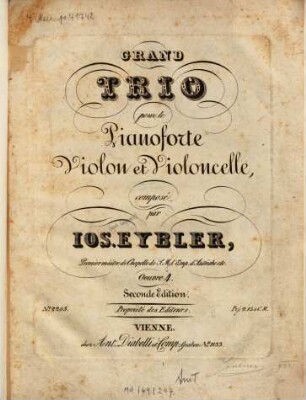 Grand trio : pour le pianoforte, violon et violoncelle ; oeuv. 4