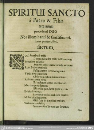 Spiritui Sancto à Patre & Filio aeternum procedenti Deo ... / Simon Dachius