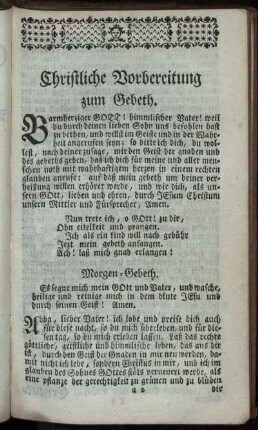 Christliche Vorbereitung zum Gebeth.