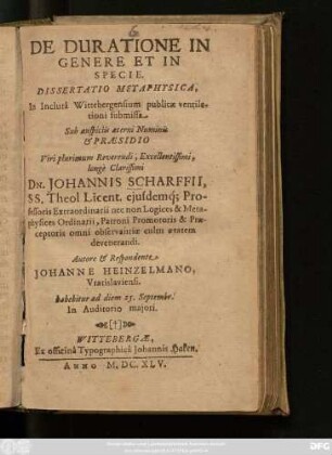 De Duratione In Genere Et In Specie
