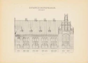 Gymnasium: Seitenansicht 1:50 (aus: Drucke von Seminararbeiten der Königlich Technischen Hochschule Berlin, Bd. III)