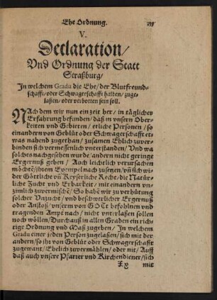 V. Declaration/ Und Ordnung der Statt Straßburg.