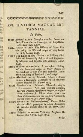 XVI. Histoira Magnae Britanniae