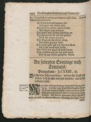 Am siebenden Sonntage nach Trinitatis / Evangelium / Jes. XXIII, 18