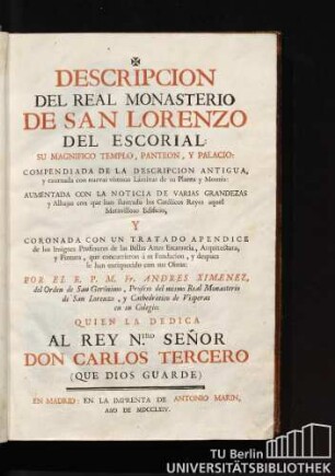 Descripción del Réal Monasterio de San Lorenzo del Escorial
