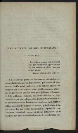 Fundacion del Colegio de huérfanas en Buenos Aires