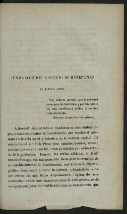 Fundacion del Colegio de huérfanas en Buenos Aires