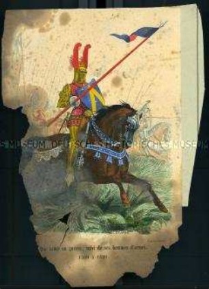 Uniformdarstellung, Herzog in Kriegsbewaffnung, gefolgt von seinen bewaffneten Kriegern, Frankreich, 1380/1420.