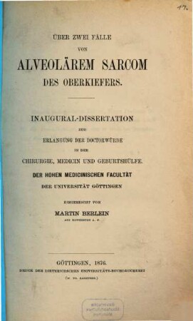 Über zwei Fälle von alveolärem Sarcom des Oberkiefers