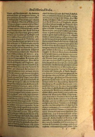 Dell'Istoria D'Italia : Dalla Venvta D'Annibale Cartaginese in Italia, che fu gli anni del Mondo 3750 fino à gli anni di Christo N. Signore 1527 Libri Diciotto Nella quale oltre molti concetti Politici, e precetti militari si de scriuono Elettioni di Pontefici, Imperadori, Riuolutioni di Stati, & diuersi fatti d'arme, 2 : Con la Tauola copiosiss. di quel, che in eßa si contiene, e de gli Autori citati