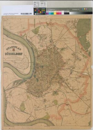 Stadtplan von Düsseldorf. Angefertigt durch das Stadtvermessungsamt im Jahre 1902. Walraff Obergeometer / Lith. Druck & Verlag von Franz Rangette & Söhne, Düsseldorf