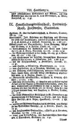 IX. Haushaltungswissenschaft, Landwirthschaft, Forstwesen, Gartenbau