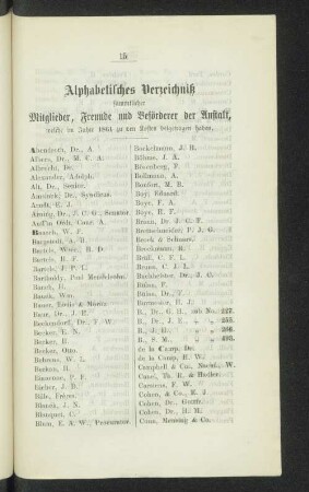 Alphabetisches Verzeichniß sämmtlicher Mitglieder, Freunde und Beförderer der Anstalt, welche im Jahr 1861 zu den Kosten beigetragen haben.