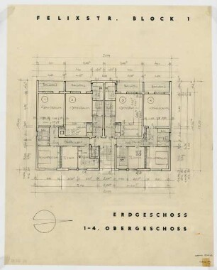 Wohnhäuser Felixstraße 14-22, Berlin-Tempelhof: Grundriss Erdgeschoss - 4. Obergeschoss 1:100