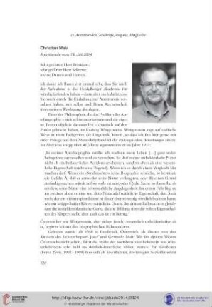 Christian Mair : Antrittsrede vom 19. Juli 2014