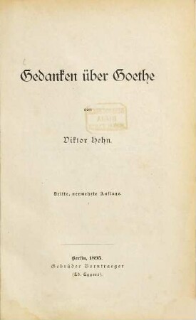 Gedanken über Goethe