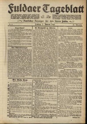 Ausgabe vom Freitag, den 07. Januar 1921.