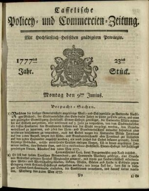 23tes Stueck, Montag den 9ten Junius 1777