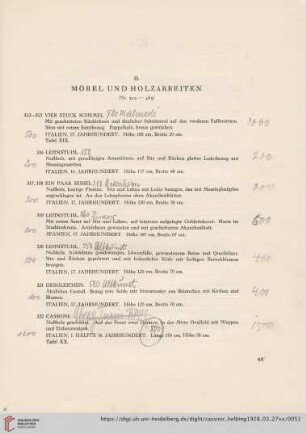H. Möbel und Holzarbeiten (Nr. 312-463)