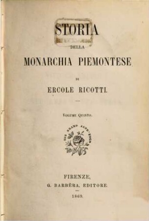 Storia della monarchia piemontese, Volume 5