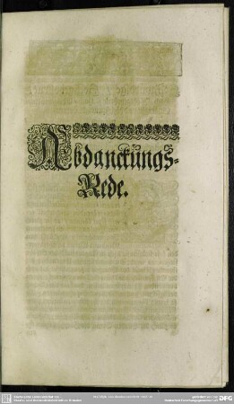 Abdankung : Abdanckungs-Rede