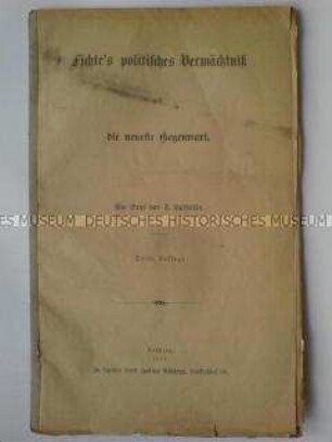 Brief von Ferdinand Lassalle über Johann Gottlieb Fichtes politisches Vermächtnis