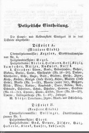 Polizeiliche Einteilung der Stadt