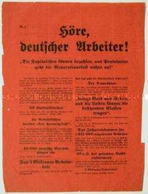 Programmatischer Aufruf an die Arbeiter zur Eintragung in die Liste zum Volksbegehren gegen den Youngplan