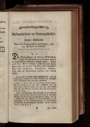 Erster Abschnitt Von der Naturgeschichte überhaupt, und der Methode derselben. [ bis ] Neunter Abschnitt, von den Gewürmen.