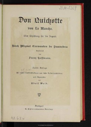 Don Quichotte von la Mancha : eine Erzählung für die Jugend