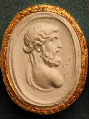 Äskulap (Asklepios) mit Lorbeer gekrönt und Schlangenstab (Daktyliothek, Supplement)