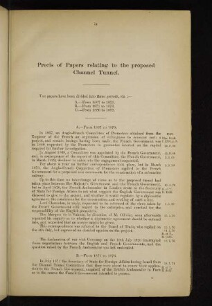 Precis of Papers relating to the proposed Channel Tunnel.