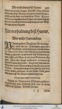 Für verhaltung deß Harns