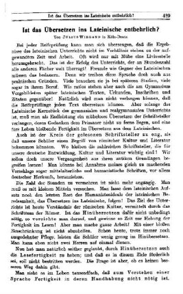 Ist das Übersetzen ins Lateinische entbehrlich?