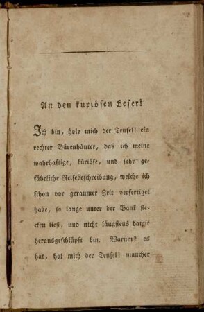 An den kuriösen Leser!