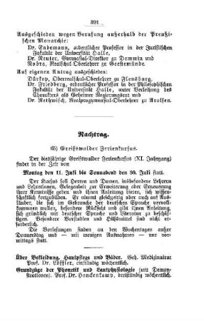 Greifswalder Ferienkursus : [Nachtrag]