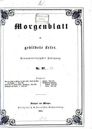 Morgenblatt für gebildete Leser. 49,2. 1855