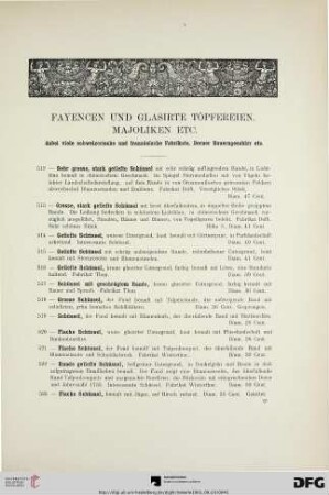 Fayencen und glasirte Töpfereien, Majoliken etc. (Nr. 512-720)
