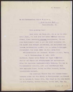 Schreiben an W. Weber, Buchhandlung, Berlin (Brief)