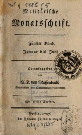Militärische Monatsschrift. 5, 5. 1787