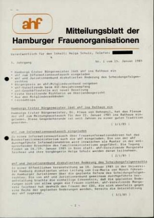 Mitteilungsblatt der Hamburger Frauenorganisation