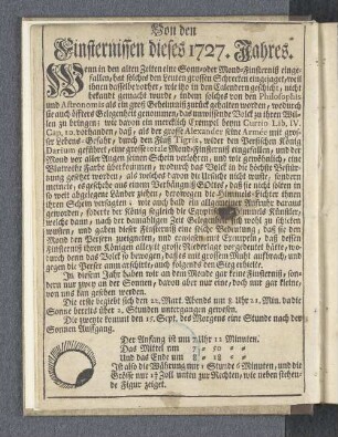 Von den Finsternissen dieses 1727. Jahres.