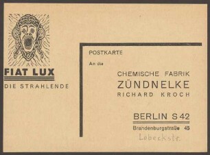 Werbepostkarte Chemische Fabrik "Zündnelke", Lobeckstraße