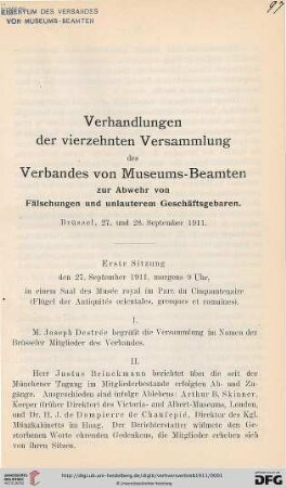 14: Verhandlungen der ... Versammlung des Verbandes von Museums-Beamten zur Abwehr von Fälschungen und Unlauterem Geschäftsgebaren