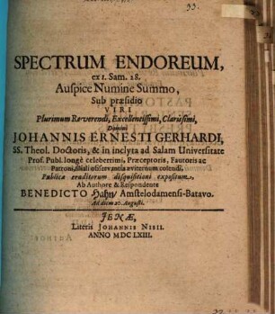 Spectrum Endorcum, ex I Sam. 28