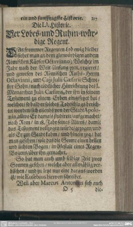 Die LI. Historie. Der Lobes- und Ruhm-würdige Regent