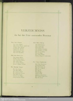 Verzeichniss der bei der Feier anwesenden Personen